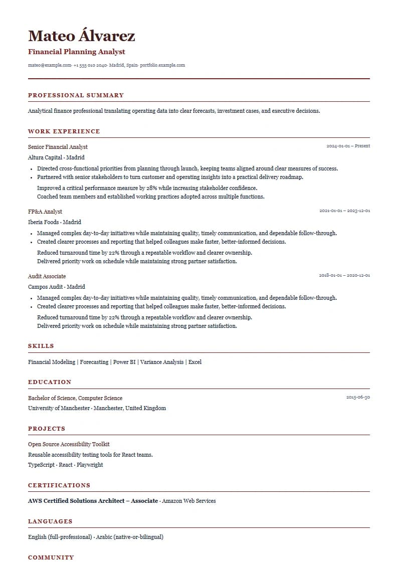 Classic Serif resume template preview