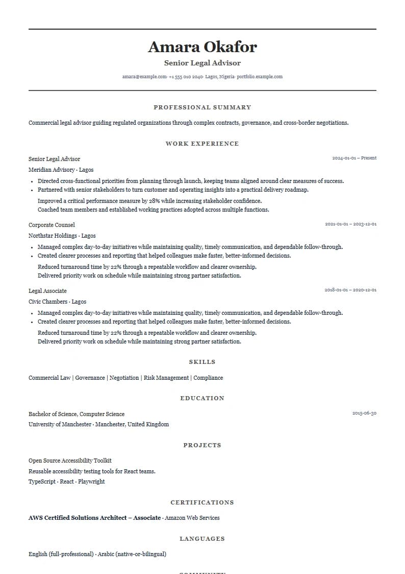 Classic resume template preview