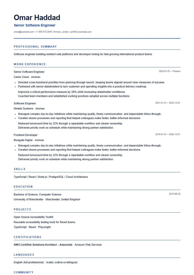 Modern Blue resume template preview